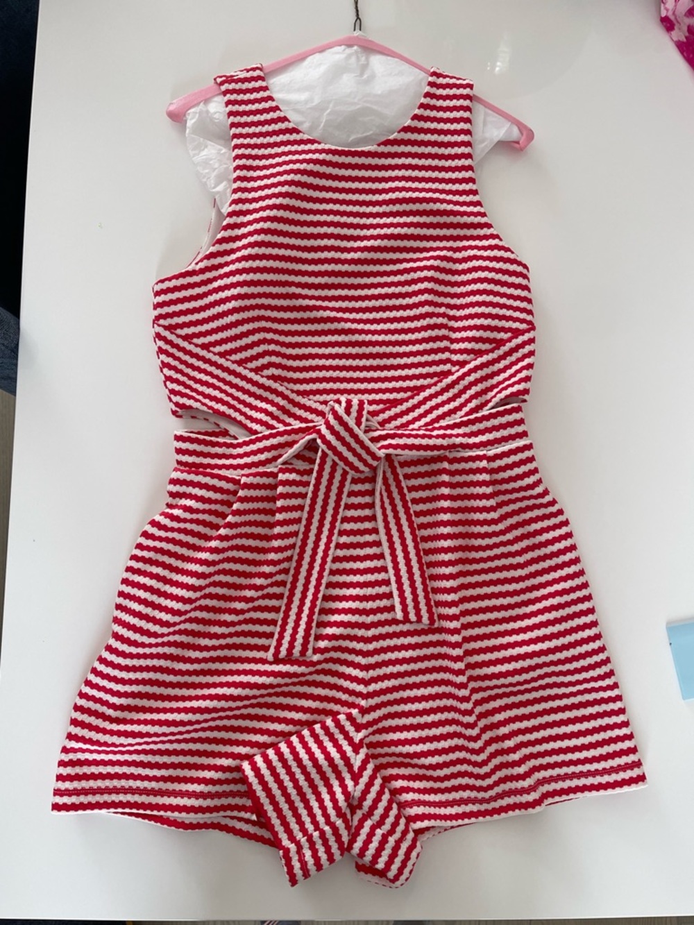 Hutch Red and White Striped Tie-Waist Romper